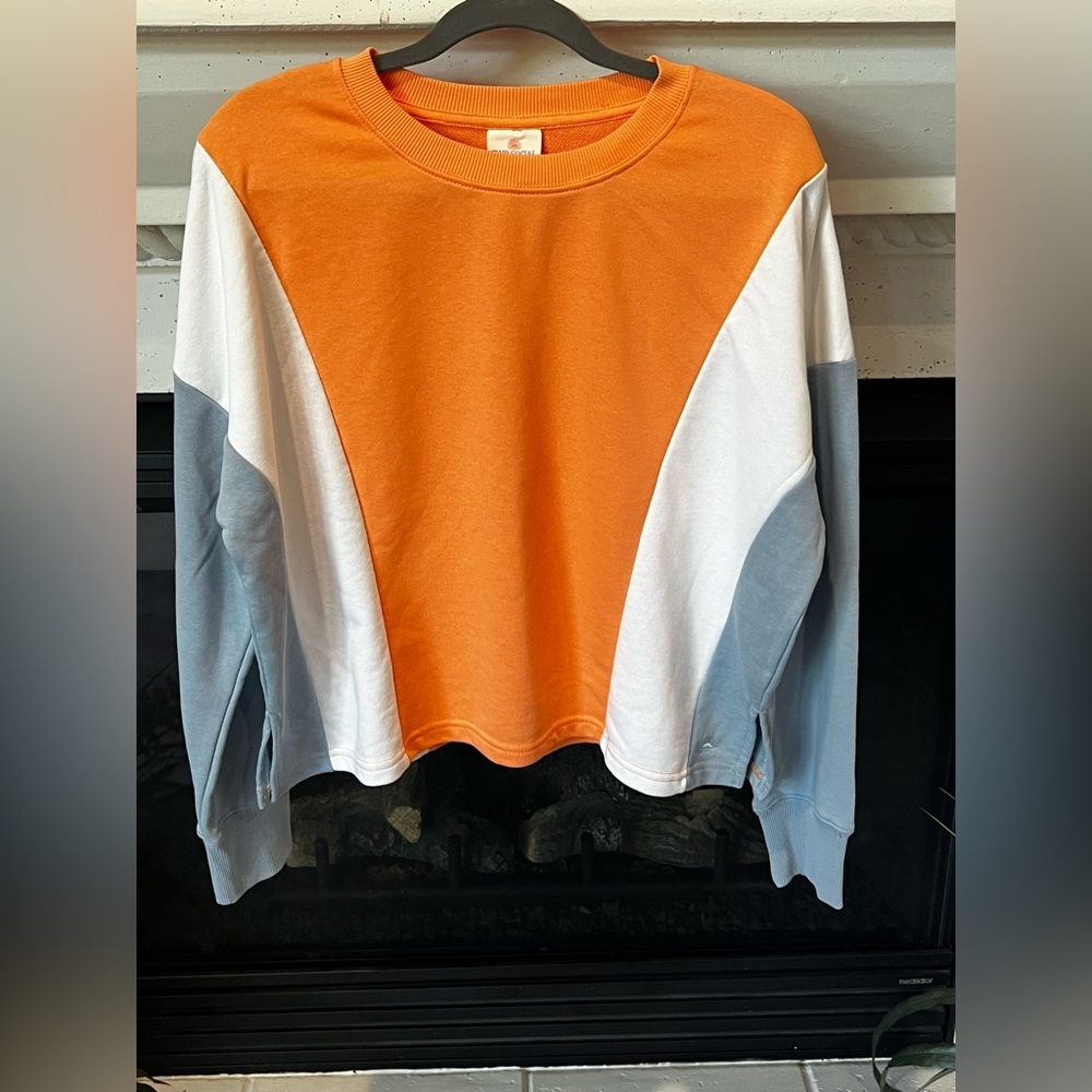 LIKE NEW!! Club Social by Jadelynn Brooke Orange and Blue Colorblock Sweatshirt